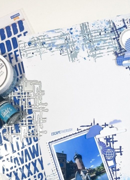 Scrapbook layout: Blue monochrome mixed-media layout